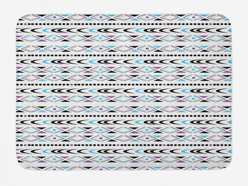 Ambesonne Tribal Bath Mat, Horizontally Arranged Triangles Dots and Half Circles, Plush Bathroom Decor Mat with Non Slip Backing, 30.2" x 20", Multicolor