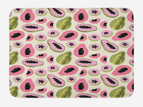 Ambesonne Papaya Bath Mat, Tropical Abstract Colored Halved Exotic Fruit Motif Natural Hawaiian Food Pattern, Plush Bathroom Decor Mat with Non Slip Backing, 30.2" x 20", Multicolor