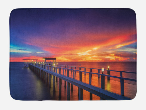 Ambesonne Landscape Bath Mat, Wooden Bridge in The Port at Sunrise Horizon Candle Romantic Love Image Print, Plush Bathroom Decor Mat with Non Slip Backing, 30.2" x 20", Orange Navy Ambesonne Landscape Bath Mat, Wooden Bridge in The Port at Sunrise Horizon Candle Romantic Love Image Print, Plush Bathroom Decor Mat with Non Slip Backing, 30.2" x 20", Orange Navy