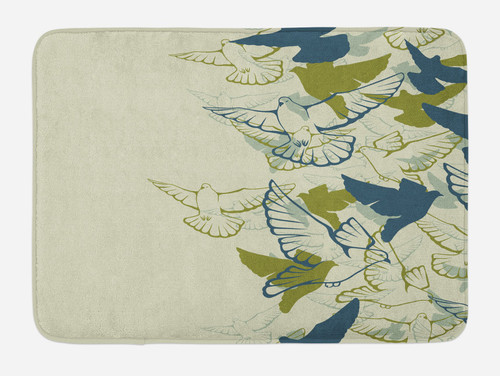 Ambesonne Birds Bath Mat, Original Colored Image of a Flock Flying Pigeons in The Sky Wings Future Theme, Plush Bathroom Decor Mat with Non Slip Backing, 30.2" x 20", Green Teal Cream