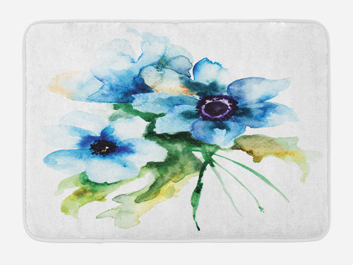 Ambesonne Watercolor Flower Bath Mat, Pale Colored Summer Season Leaves Bouquet Nature Image Print, Plush Bathroom Decor Mat with Non Slip Backing, 30.2" x 20", Teal Green White