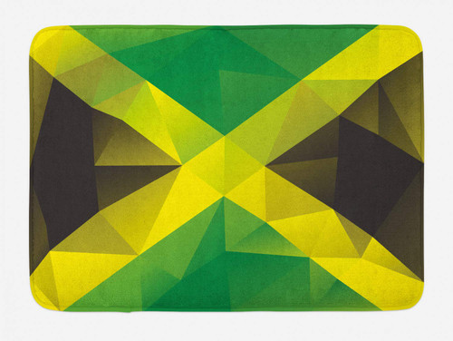 Ambesonne Jamaican Bath Mat, Triangular Polygon Design Abstract Flag Geometric National, Plush Bathroom Decor Mat with Non Slip Backing, 30.2" x 20", Yellow Green Green Brown