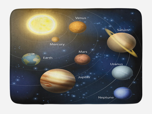Ambesonne Science Bath Mat, Realistic Illustration of Solar System Sun Planets Orbit Astronomy Outer Space, Plush Bathroom Decor Mat with Non Slip Backing, 30.2" x 20", Multicolor