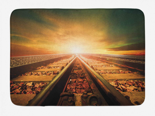 Ambesonne Train Track Bath Mat, Perspective Photography of Junction of Railways with Dramatic Sky, Plush Bathroom Decor Mat with Non Slip Backing, 30.2" x 20", Multicolor