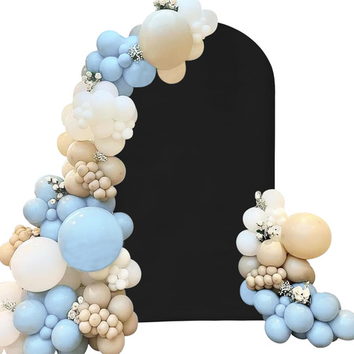 Spandex Fitted Wedding Arch Cover 7.2FT Black Arch Backdrop Cover, Round Top Chiara Backdrop Stand Covers for Wedding Birthday Party Baby Shower Banquet Arch Decoration (Black, 7.2FT)