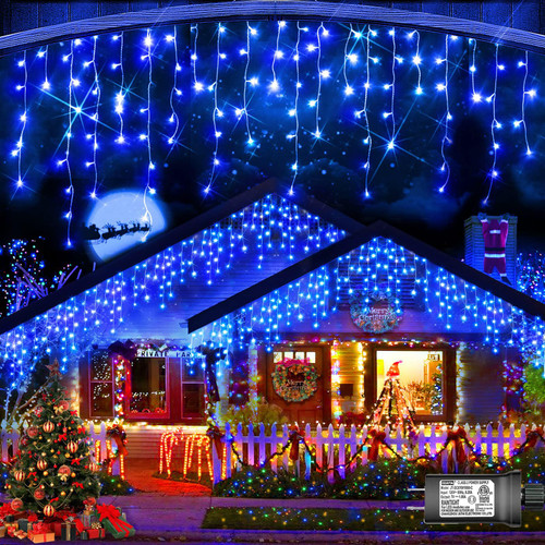 YEGUO 400 LED Blue Christmas Lights Outdoor Waterproof, 33ft 80 Drops Icicle Christmas Lights Connectable, 8 Modes Icicle String Lights with Memory for Indoor Xmas Decor