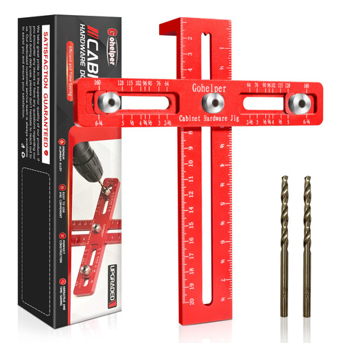 Cabinet Hardware Jig Tool, Adjustable Cabinet Handle Template Tool for Handles and Pulls, Cabinet Hole Drilling Template Installation Tool, 8 Holes Punch Locator Drill Guide Doweling Jig