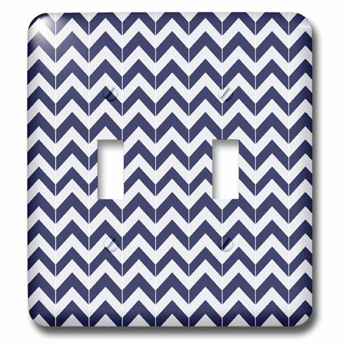 3dRose lsp_212474_2 Navy Blue and White Chevron Herringbone - Double Toggle Switch
