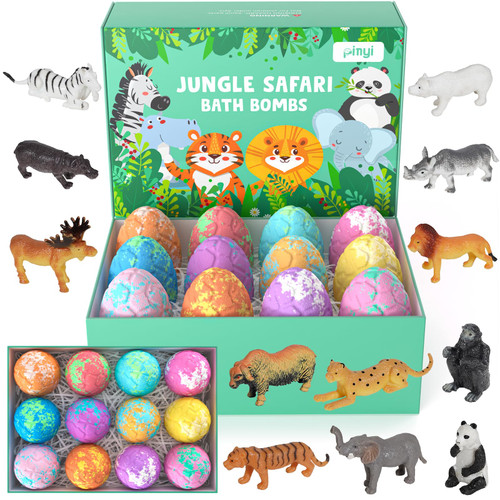 Bath Bombs for Kids with Surprise Inside, 12 Pack Kids Bath Bombs with Jungle Animal Toys for Boys Girls, Safe Handmade Fizzy Balls Dino Egg Bubble Safari Bath Bomb Gift Set for Christmas New Year Bath Bombs for Kids with Surprise Inside, 12 Pack Kids Bath Bombs with Jungle Animal Toys for Boys Girls, Safe Handmade Fizzy Balls Dino Egg Bubble Safari Bath Bomb Gift Set for Christmas New Year