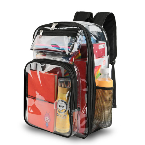 LEUCOTHEA Clear Backpack - Heavy Duty PVC Transparent Backpack for Adults, See Through With Reinforced Straps Backpack Clear Bookbag for School Sports Work Travel College Black Clear Backpack