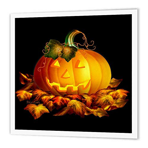 3dRose ht_11657_3 Glowing Jackolantern and Autumn Leaves on Halloween Night-Iron on Heat Transfer Paper for White Material, 10 by 10-Inch