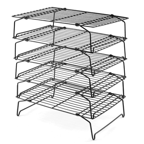 Leonyo 5-Tier Cooling Rack, Stainless Steel Cooling Racks for Cooking and Baking, Stackable Wire Rack with Folding Legs, Baking Rack for Cookie Pizza Cake Meat Bacon Bread Oven Grill, 10.6" x 15"