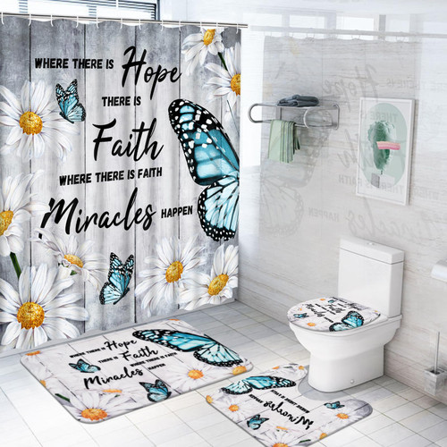 Ikfashoni 4 Pcs Farmhouse Butterfly Floral Shower Curtain Sets with Rugs, Toilet Lid Cover and Bath Mat, White Daisy Shower Curtain with 12 Hooks, Rustic Flower Shower Curtains for Bathroom Decor Ikfashoni 4 Pcs Farmhouse Butterfly Floral Shower Curtain Sets with Rugs, Toilet Lid Cover and Bath Mat, White Daisy Shower Curtain with 12 Hooks, Rustic Flower Shower Curtains for Bathroom Decor