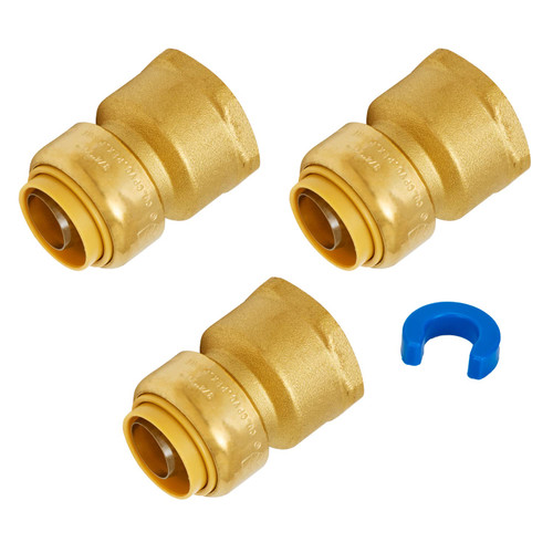 SUNGATOR 3/4 Inch x 1 Inch FNPT Adapter, No Lead Brass Push-to-Connect Female Plumbing Fittings to Connect PEX, Copper, CPVC, With A Disconnect Clip, Pack of 3