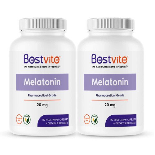 BESTVITE Melatonin 20mg (240 Vegetarian Capsules) (120 x 2) - No Stearates - Vegan - Non GMO - Gluten Free BESTVITE Melatonin 20mg (240 Vegetarian Capsules) (120 x 2) - No Stearates - Vegan - Non GMO - Gluten Free