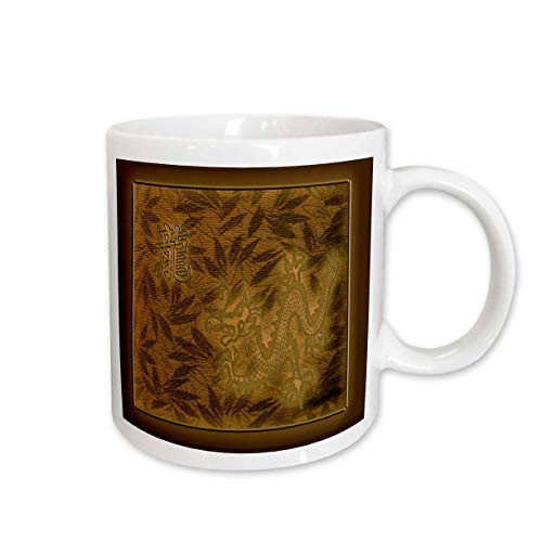 3dRose Gold Dragon on Leaves in Chinese Ceramic Mug, 11-Ounce