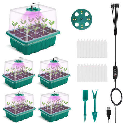 NEWKITS Seed Starter Tray with Grow Light, Plant Germination Starter Kit Seed Starter kit with Humidity Dome and Base for Greenhouse Grow Wheatgrass Hydroponic (Timed Seedling Tray)