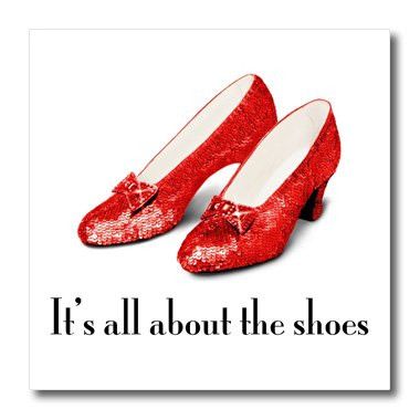 3dRose ht_108339_3 Its All About The Shoes, Ruby Slippers Wizard of Oz-Iron on Heat Transfer for White Material, 10 by 10-Inch
