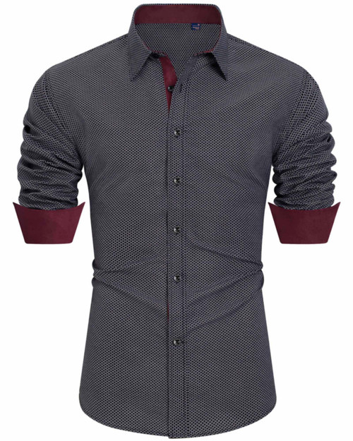 J.VER Men's Dress Shirts Regular Fit Long Sleeve Stylish Print Button Down Shirt Black Red Large