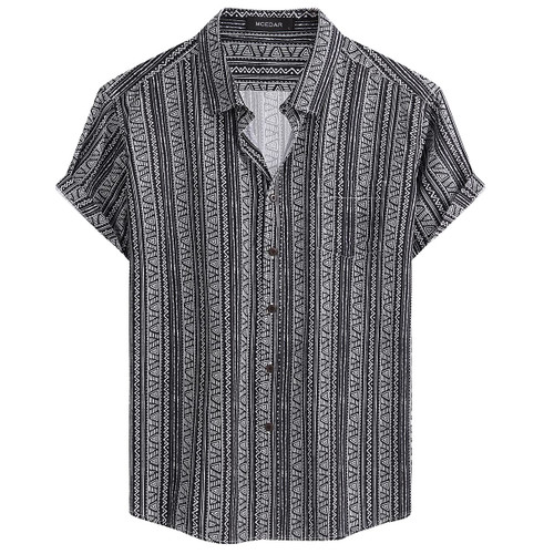 MCEDAR Mens Casual Short Sleeve Button Up Vintage Summer Hawaiian Beach Vacation Shirts (Size S-5XL Big and Tall)(Gray Black 21010,XL)