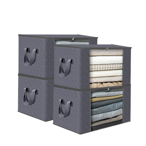 Lixom 4 Pack Large Clothes Storage Bags Clothes Storage Bins Foldable Closet Organizers Storage Containers with Durable Handles Thick Fabric for Blanket Comforter Clothing Bedding 90L Gray