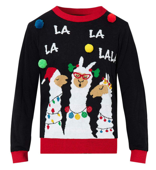 Funnycokid Kids Ugly Christmas Sweaters Boys Girls Size 8 10 Holiday Xmas Llama Black Top Youth 8-10 Years Long Sleeve Crew Neck