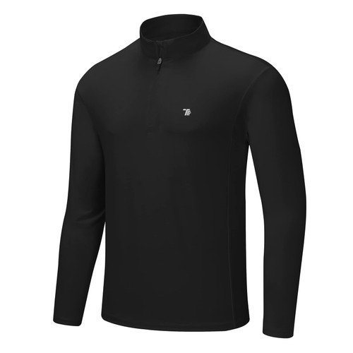 BASUDAM Men's Quarter Zip Running Shirts Moisture Wicking UPF 50+ Sun Protection Long Sleeve Athletic T-Shirts Black XXL