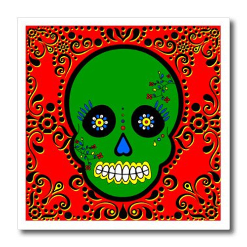 3dRose ht_28881_3 Day of Dead Skull Dia De Los Muertos Sugar Skull Green Red Black-Iron on Heat Transfer for White Material, 10 by 10-Inch 3dRose ht_28881_3 Day of Dead Skull Dia De Los Muertos Sugar Skull Green Red Black-Iron on Heat Transfer for White Material, 10 by 10-Inch