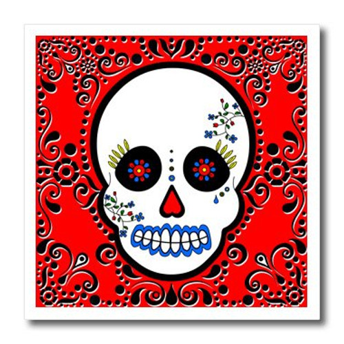 3dRose ht_28866_3 Day of The Dead Skull Dia De Los Muertos Sugar Skull Red Black Scroll-Iron on Heat Transfer for White Material, 10 by 10-Inch 3dRose ht_28866_3 Day of The Dead Skull Dia De Los Muertos Sugar Skull Red Black Scroll-Iron on Heat Transfer for White Material, 10 by 10-Inch