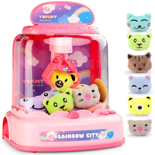 Mini Claw Machine for Kids 4-8|Electronic Arcade Game Indoor Toy with Music & Light|Candy Grabber & Prize Dispenser Vending Machine|Best Birthday Gifts for 3 5 6 7 9 Year Old Girls(6 Mini Dolls)