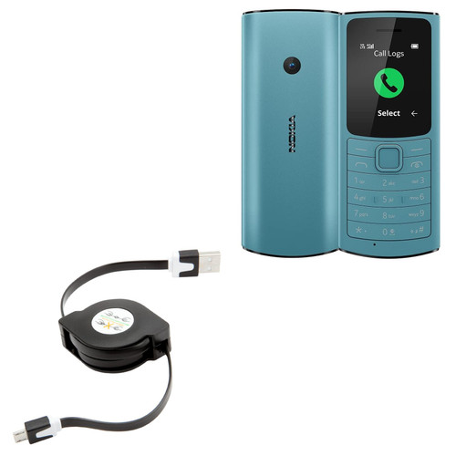 BoxWave Cable Compatible with Nokia 110 4G (2023) - miniSync, Retractable, Portable Sync Cable