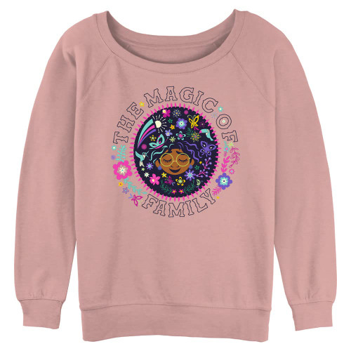 Disney Women's Encanto Magic of Family Junior's Raglan Pullover with Coverstitch, Desert Pink, XX-Large