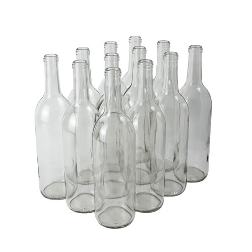 FastRack - W5 Wine Bottles, Bordeaux Liquor Bottles, Clear Wine Bottles, 750 ml Empty Bottles, Empty Bottles for Drinks, Clear/Flint Bordeaux Wine Bottles, 12 per Case