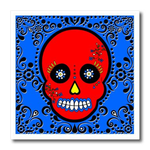 3dRose ht_28878_3 Day of Dead Skull Dia De Los Muertos Sugar Skull Red Blue Black-Iron on Heat Transfer for White Material, 10 by 10-Inch 3dRose ht_28878_3 Day of Dead Skull Dia De Los Muertos Sugar Skull Red Blue Black-Iron on Heat Transfer for White Material, 10 by 10-Inch