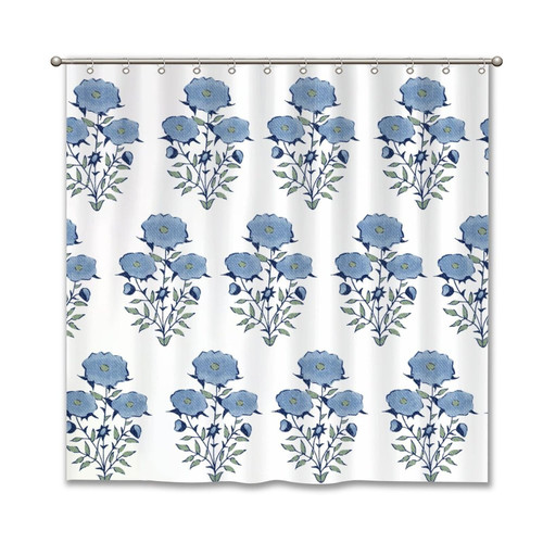 Yinrune Chinoiserie Shower Curtain Navy Mughal Flower Bathroom Curtains Asian Modern Shower Curtain 72x72in Bath Curtains Polyester Fabric Shower Curtain Set with Hooks Bathroom Decor