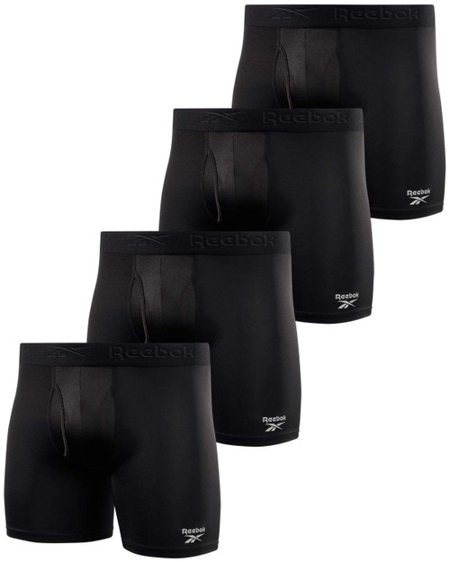 Reebok Men's Underwear - Performance Boxer Briefs with Fly Pouch (4 Pack), Size Small, All Black