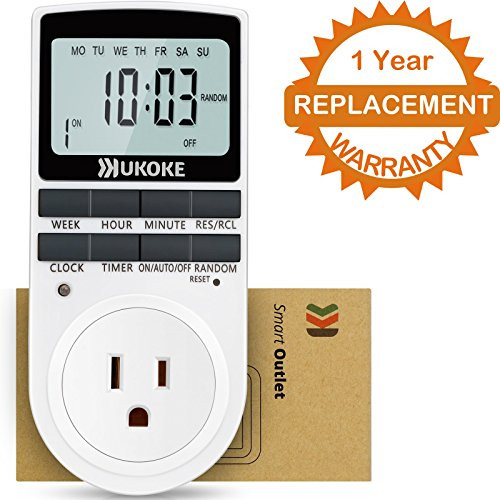 UKOKE UTM01WFBA UTM01W, Appliance, 7 Day Weekly Programmable Outlet, Wall Switch, Digital Light, Plug-in Timer for Electrical Outle (1 Pack)