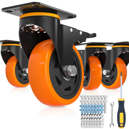 4Inch Caster Wheels (Set of 4), Heavy Duty Casters with Brake 2200 Lbs,Locking Casters Wheels for Furniture, Castor Wheels for Cart, Workbench.(Two Hardware Kits Include) 4Inch Caster Wheels (Set of 4), Heavy Duty Casters with Brake 2200 Lbs,Locking Casters Wheels for Furniture, Castor Wheels for Cart, Workbench.(Two Hardware Kits Include)