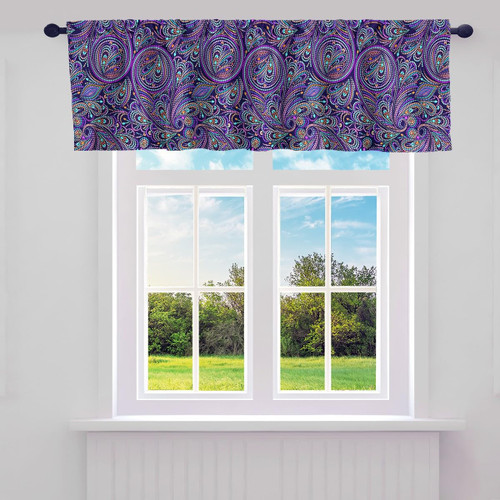 Paisley Valance Curtains,Boho Paisley Print Kitchen Curtains Valances,Flowers Bohemian Exotic Style Curtain Valances,Indian Style Floral Kitchen Curtains Valances,1 Panel 52"x12",Purple Green Black