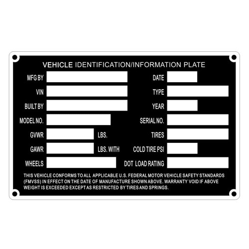 Blank Trailer ID Data Plate VIN MFG & DOT Serial Number TAG 5 1/2" x 3 1/2" .Aluminum