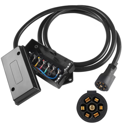AUTOXBERT 8FT 7 Way Plug Trailer Cord 7-Pole 7 Pin Inline Junction Box Wiring Harness Kit Camper Truck Weather Proof RV Light Plug Socket (with Junction Box)