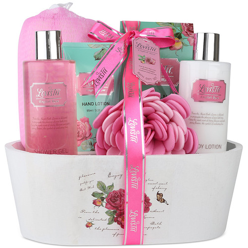 Christmas Bath And Body Relaxing Bath Spa Kit, Women and Teens, Gift Set Bath And Body Works- Natural English Rose Spa Gift Basket Includes Shower Gel, Bubble Bath, Body Lotion, Bath Salt, Sponge