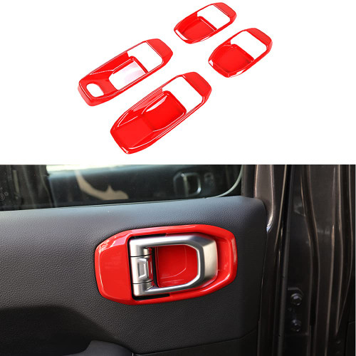 JUNLELI Door Handle Bowl Cover Trim Sticker Decoration for Jeep Wrangler JL 2018 2019 Gladiator JT 2020 2021 2022 4-Doors Car Interior Accesories ABS Red