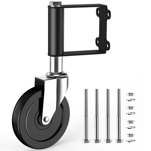 Ronlap Gate Wheels for Wooden Gate, Gate Caster Wheel Spring Loaded for Metal Tube Swing Gate, Fence Gate Wheel for Gates Heavy Duty, Outdoor Vinyl Gate Rollers Kit, 250 Lbs Capacity, 5-Inch, Black