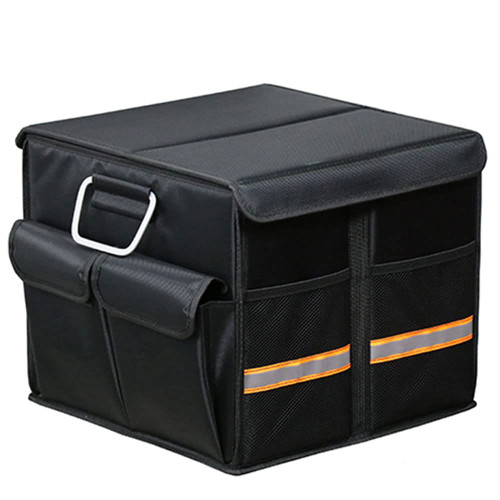 Tianle Car Trunk Organizer - Collapsible Trunk Organizer with Foldable Cover Aluminium Alloy Handle Reflective Strip for Auto, SUV, Truck, Minivan (S Black)