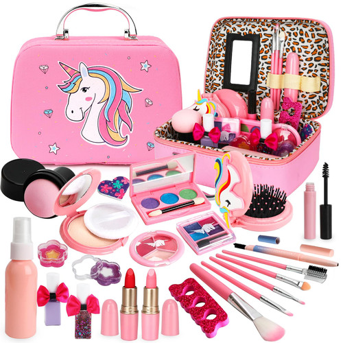 Kids Makeup Kit for Girl, Real Washable Girl Makeup Kit for Kids, Makeup Kit for Little Girl Toys Toddler Girl Children Make up Set Birthday Gift Toys for Girl 4 5 6 7 8 9 10 Year Old