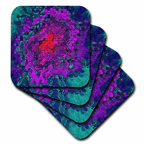 3dRose cst_17283_1 Splashes of Red Purple and Turquoise-Soft Coasters, Set of 4