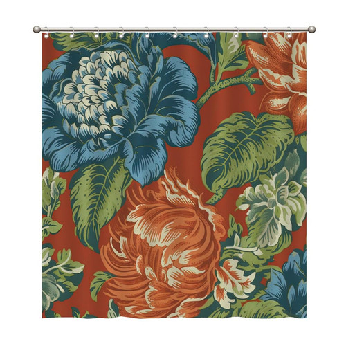 Blue Red Orange Chinoiserie Floral Shower Curtains 66x72 Inch Polyester Fabric Bathroom Shower Curtains with Hooks Durable Waterproof Shower Curtains for Bathroom Bathtub Home Decoration