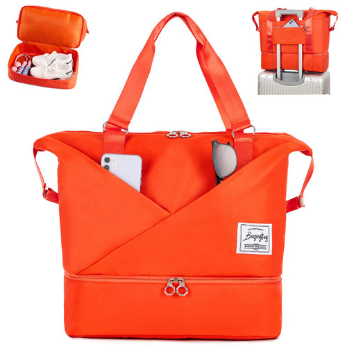 FIORETTO Womens Travel Bag Duffle Bag with Laptop Compartment, Water Resistant Gym Bag Weekend Bag Overnight Hospital Bag Holdall with Separated Shoes Compartment & Wet Pocket Orange FIORETTO Womens Travel Bag Duffle Bag with Laptop Compartment, Water Resistant Gym Bag Weekend Bag Overnight Hospital Bag Holdall with Separated Shoes Compartment & Wet Pocket Orange