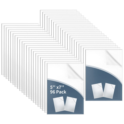 96 Pack Clear Acrylic Sheets Plexiglass Sheets 7x5-0.04 Inch Thick Clear Plastic Sheet Transparent Plexi Glass PETG Panels with Protective Paper for DIY Craft Projects, Sign, Replacement Picture Frame